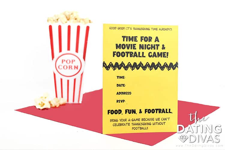 This darling invitation invites guests to your "A Charlie Brown Thanksgiving" movie night! | The Dating Divas