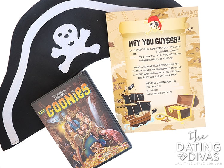 Hey you guyssss! This party invitation is perfect for your "The Goonies" themed streaming party! | The Dating Divas