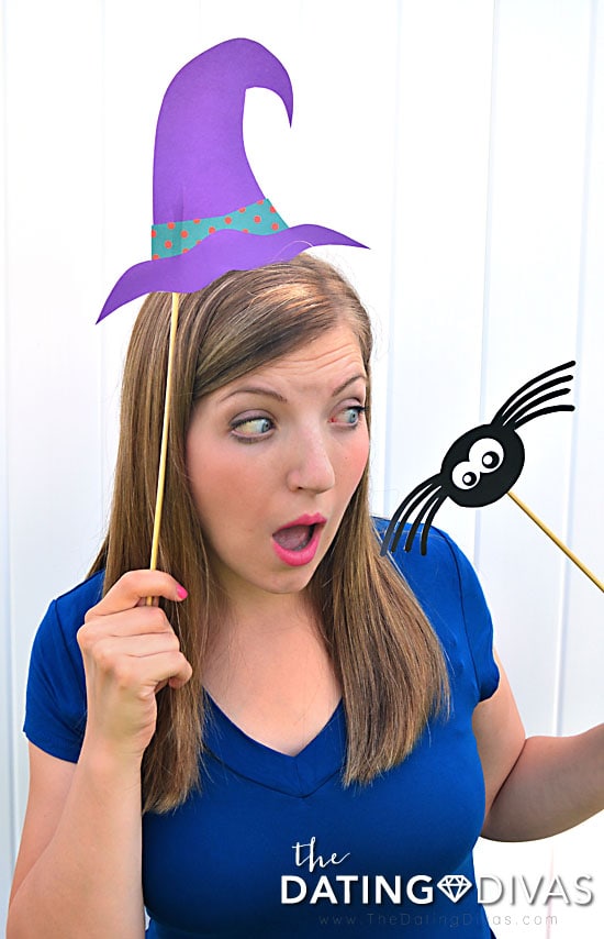 Witch photo booth props for Halloween.